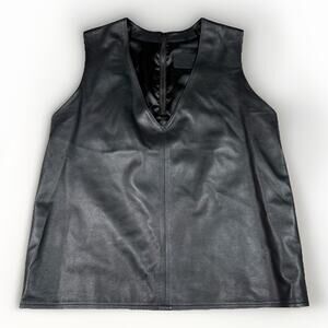 SK 100% Lamb Leather Sleeveless Top Black Silk Lined Vest Women's Size Small USA